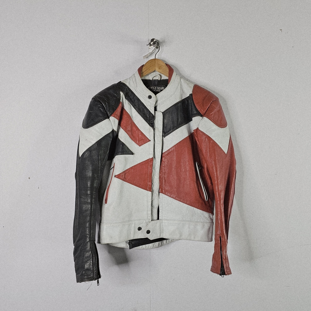 Cycle Gear Red, Black, and White Leather Motorcycle Jacket Full Zip Mens/Womens